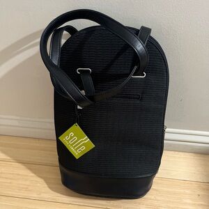 Solle Black Textured Shoulder Bag 2 Bottle Wine Tote NWT
